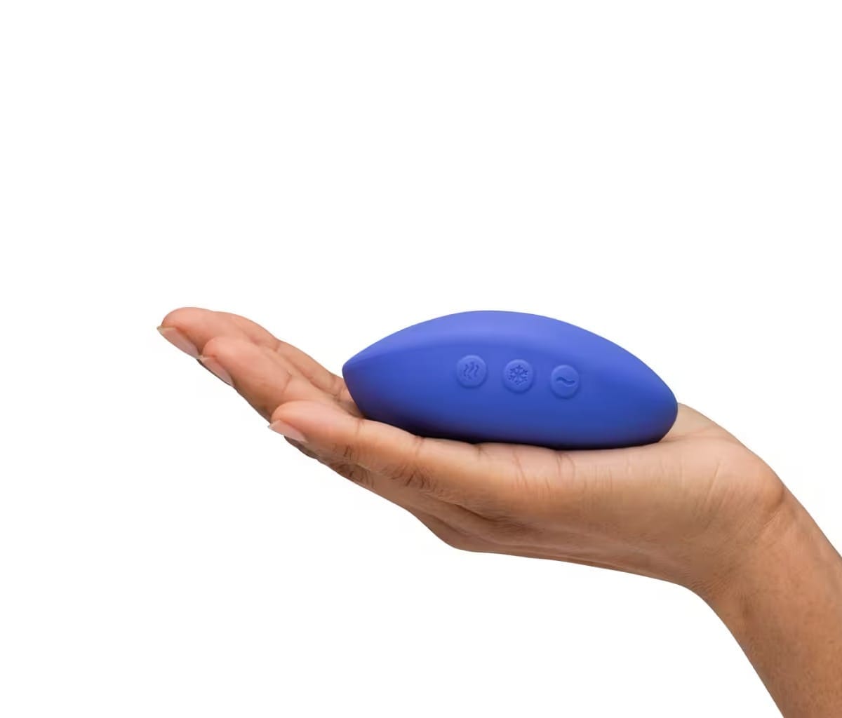 we-vibe temp blauw warm koud opleg vibrator in hand
