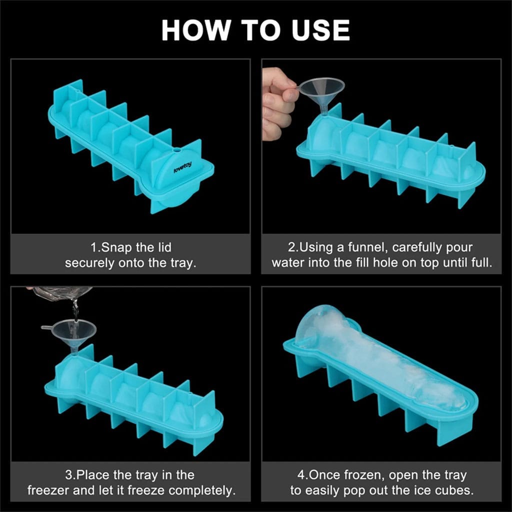 Lovetoy - Siliconen IJsblokjesvorm Realistische Penis gebruiken