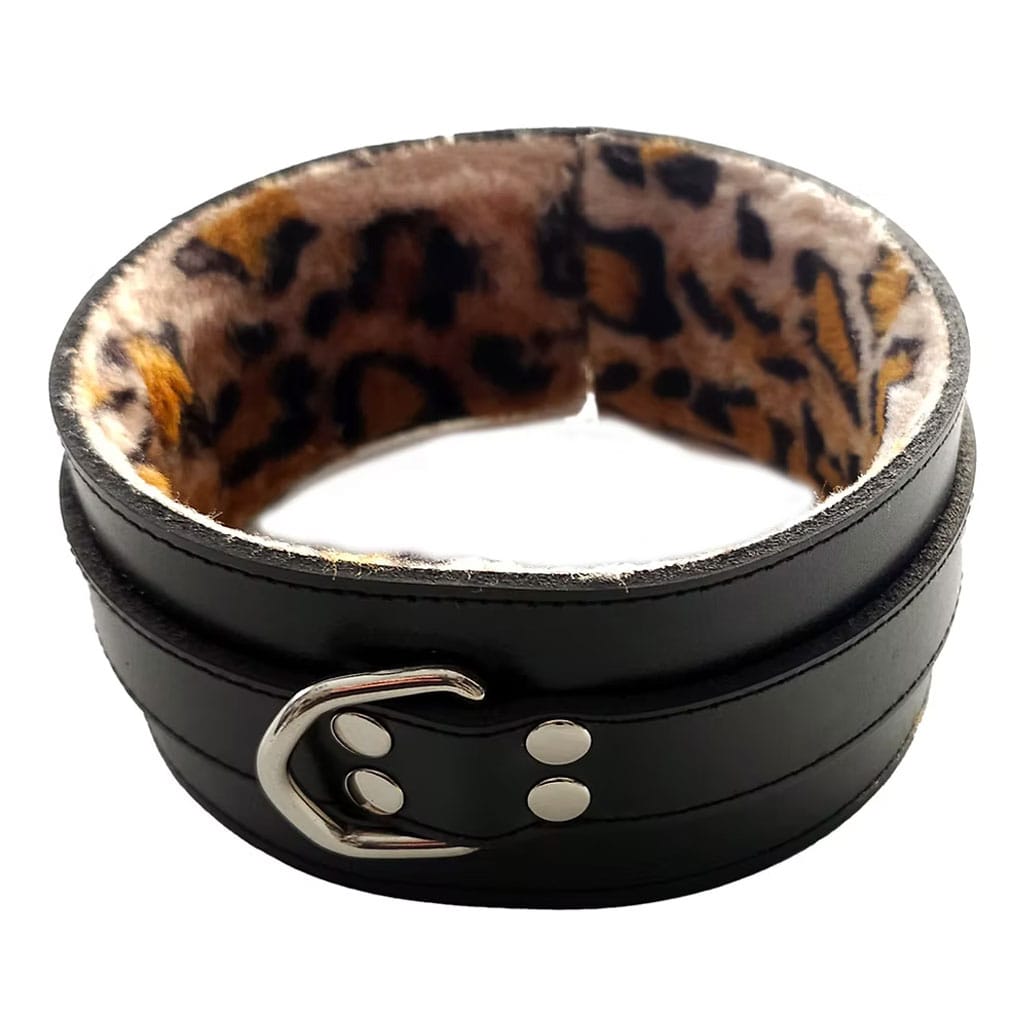 bedam rouge leren halsband met voering panter