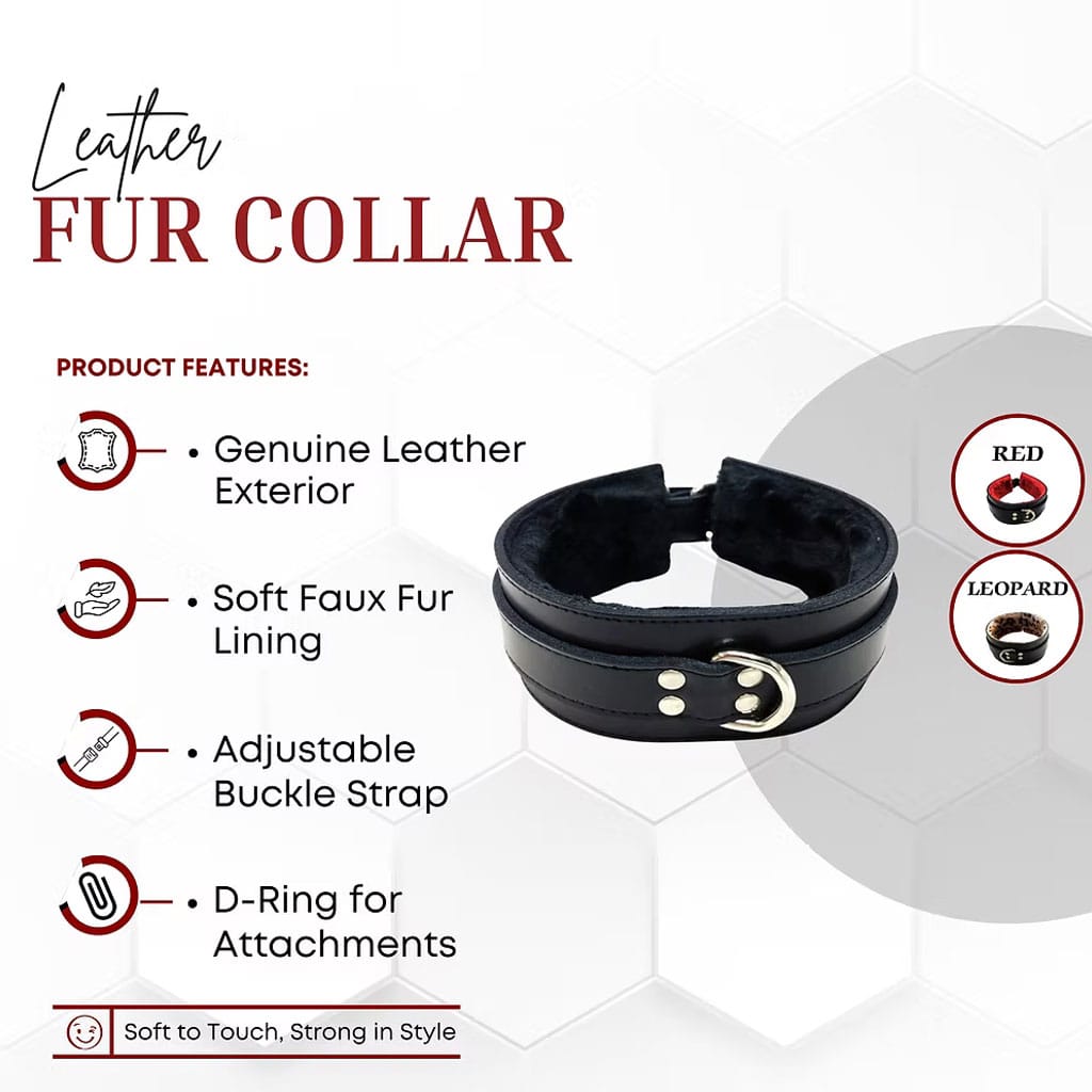 rouge leren halsband met faux fur voering maten