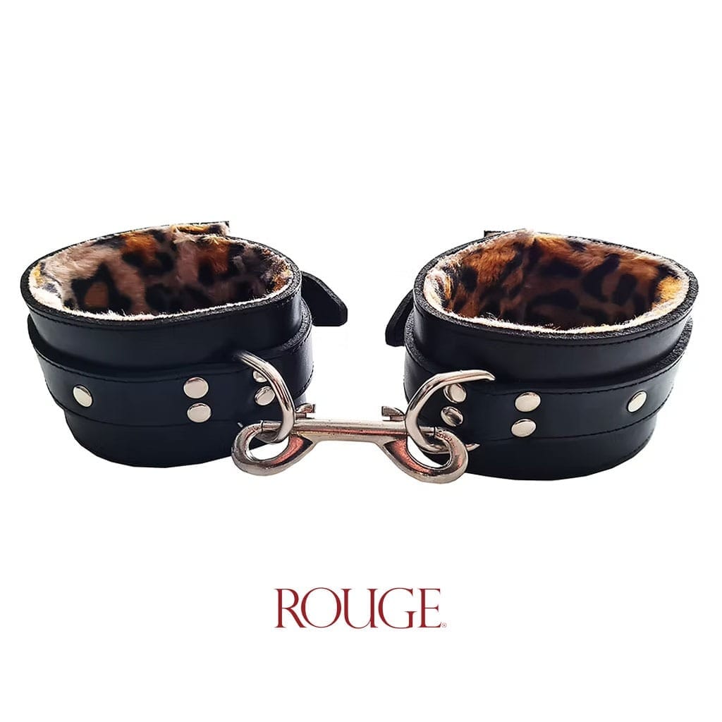 Rouge – Leren handboeien met Panterprint Voering